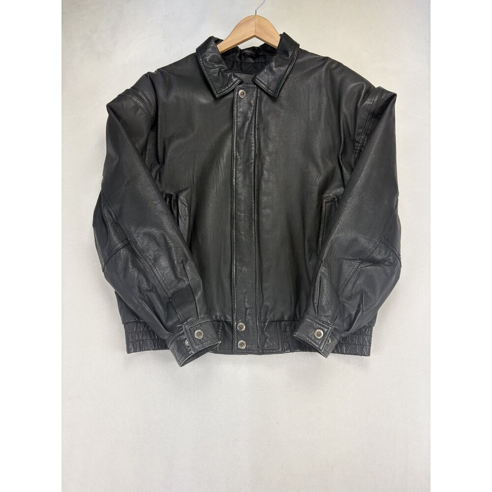 St. John's Bay Men's Black Leather Bomber Jacket L - Picture 2 of 10